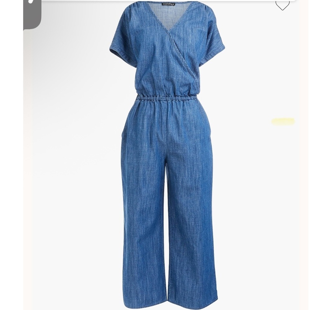 J.Crew Mercantile Blue Chambray Surplice Wide Leg Jumpsuit Womens XXL